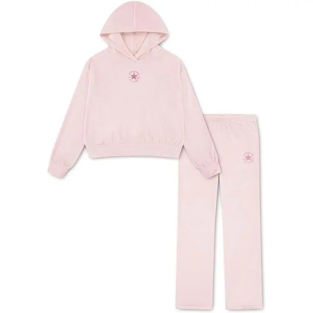Converse 2-Piece Set Kids 6X Blush Hush Velour Flare Leg Pullover Hoodie FROG534